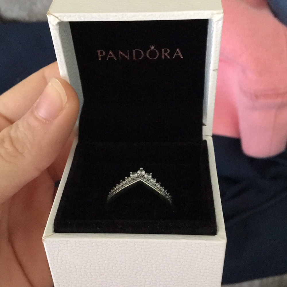Pandora, sterling silver princess promise ring.